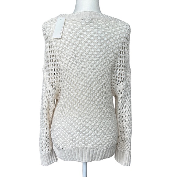Abercrombie & Fitch White Crew Neck Open-Knit Design Sweater NWT Large - Picture 2 of 8